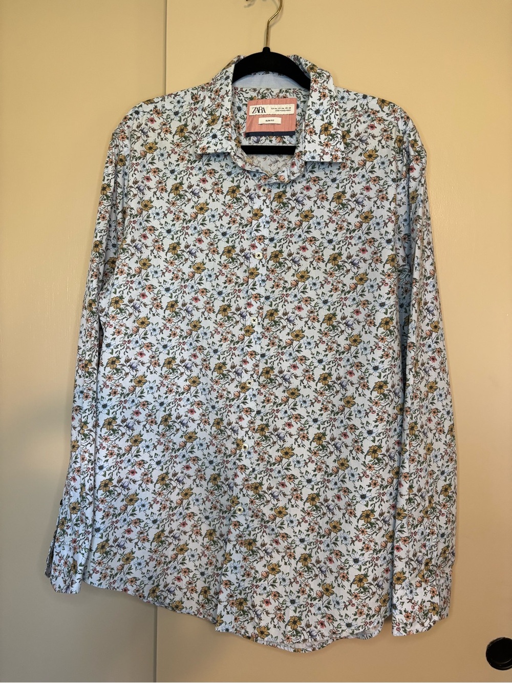 Zara Light Blue Floral Button-Down Shirt Size XXL Slim Fit